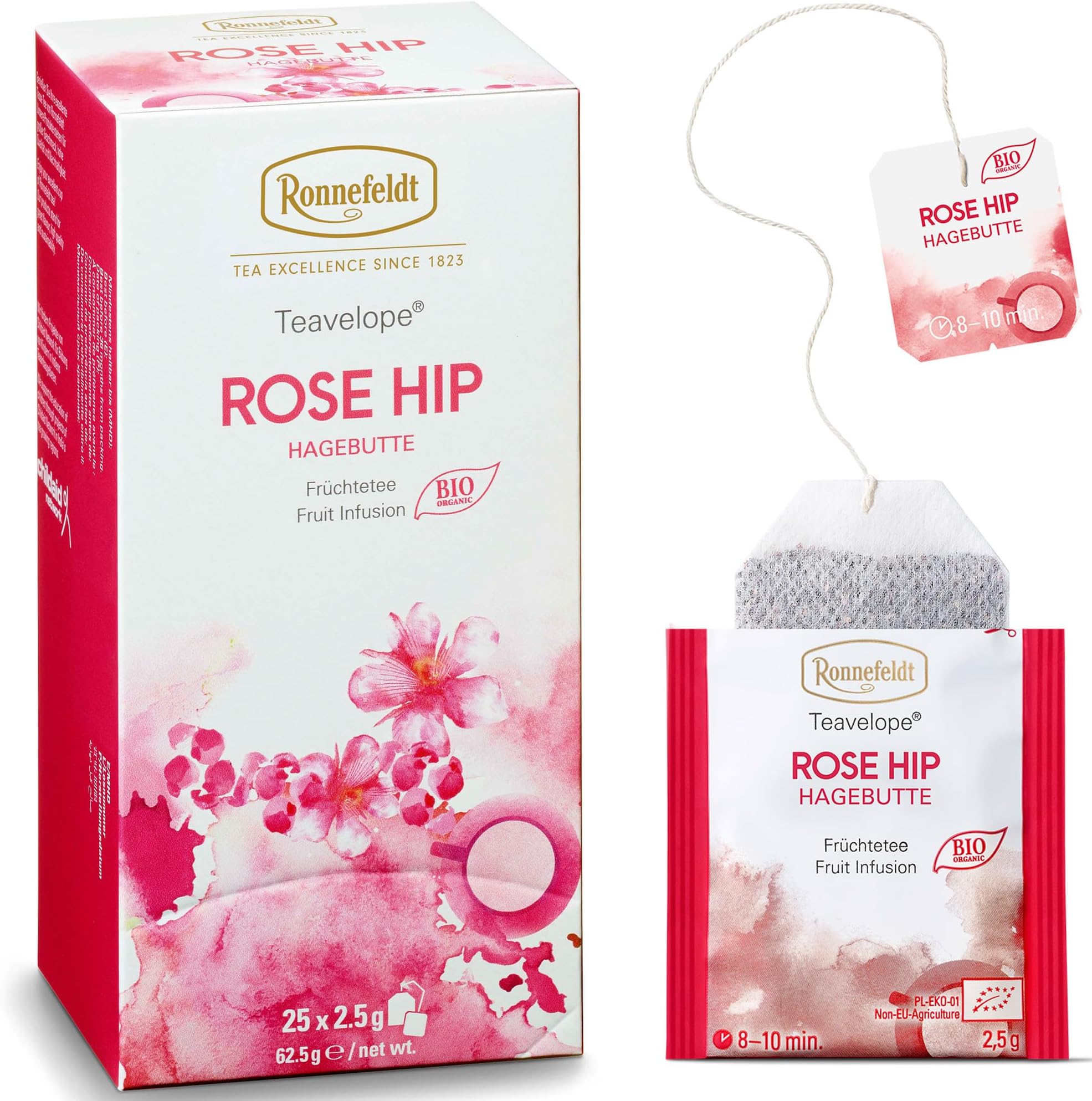Teavelope Rose Hip – Fruit Tea with Hibiscus and Rose Hip Peel – 25 Tea Bags – Caffeine Free Individually Wrapped