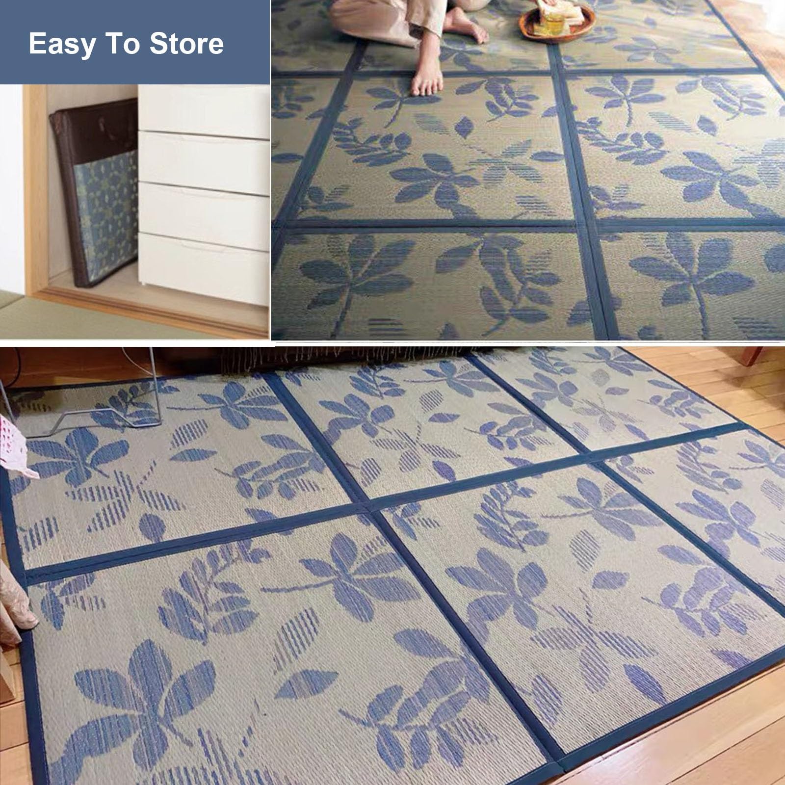 Colchón Tatami Japonés Tapete de Suelo Hierba Igusa Alfombrilla de Gateo(Coffee,195x195cm)
