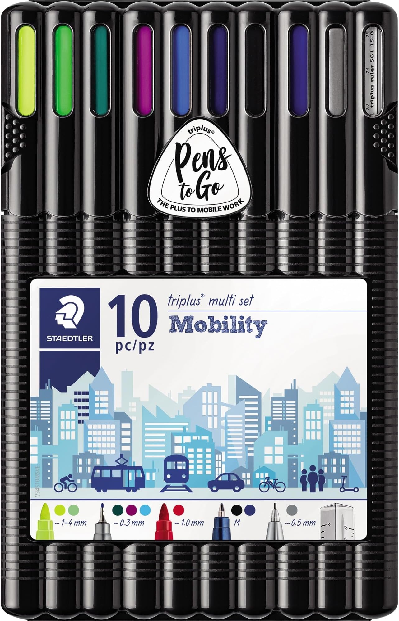 34 SB10MS triplus mobility set, desktop box of 10 pieces for on-the-go working, Yellow,Blue,Green,Violet,Red,Black