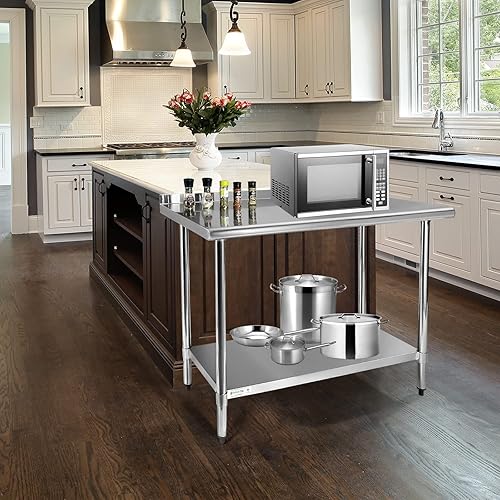 Miniatura 5 de STABLEINK NSF Stainless Steel Table, 24 x 36 Inches Metal Prep & Work Table with Backsplash, Adjustable Undershelf and Table Foot, for Commercial
