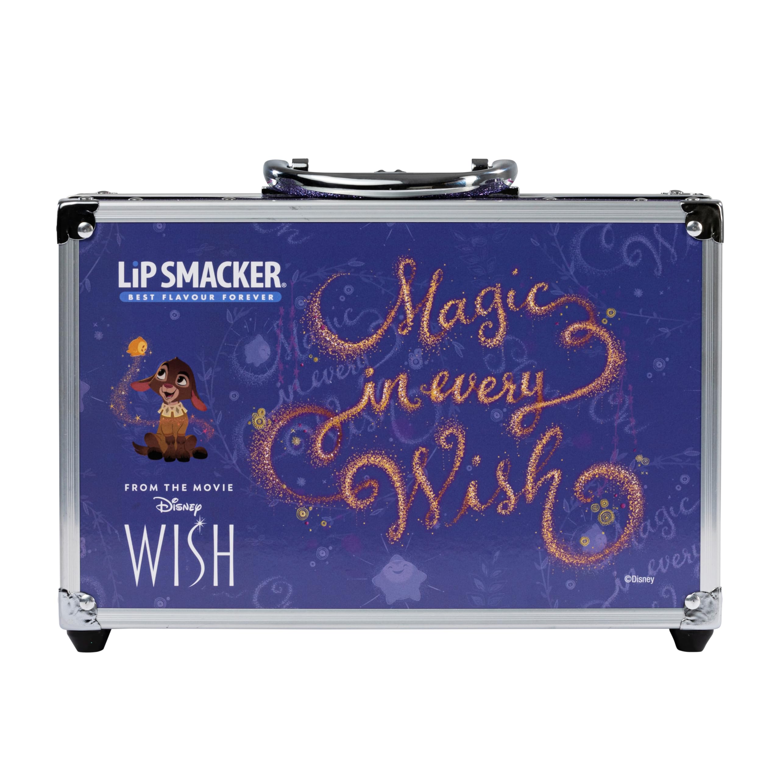 Lip Smacker Disney Wish Makeup Traincase, kuferek na kosmetyki dla dzieci, 50+ produktów do makijażu twarzy, ust i paznokci, w zestawie akcesoria kosmetyczne do włosów i makijażu