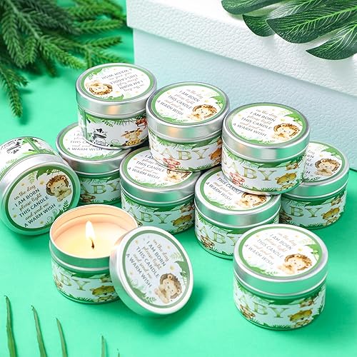 Miniatura 4 de Funtery 12 velas de fiesta de baby shower para invitados, velas perfumadas de lavanda, velas rústicas para revelación de género (animal)