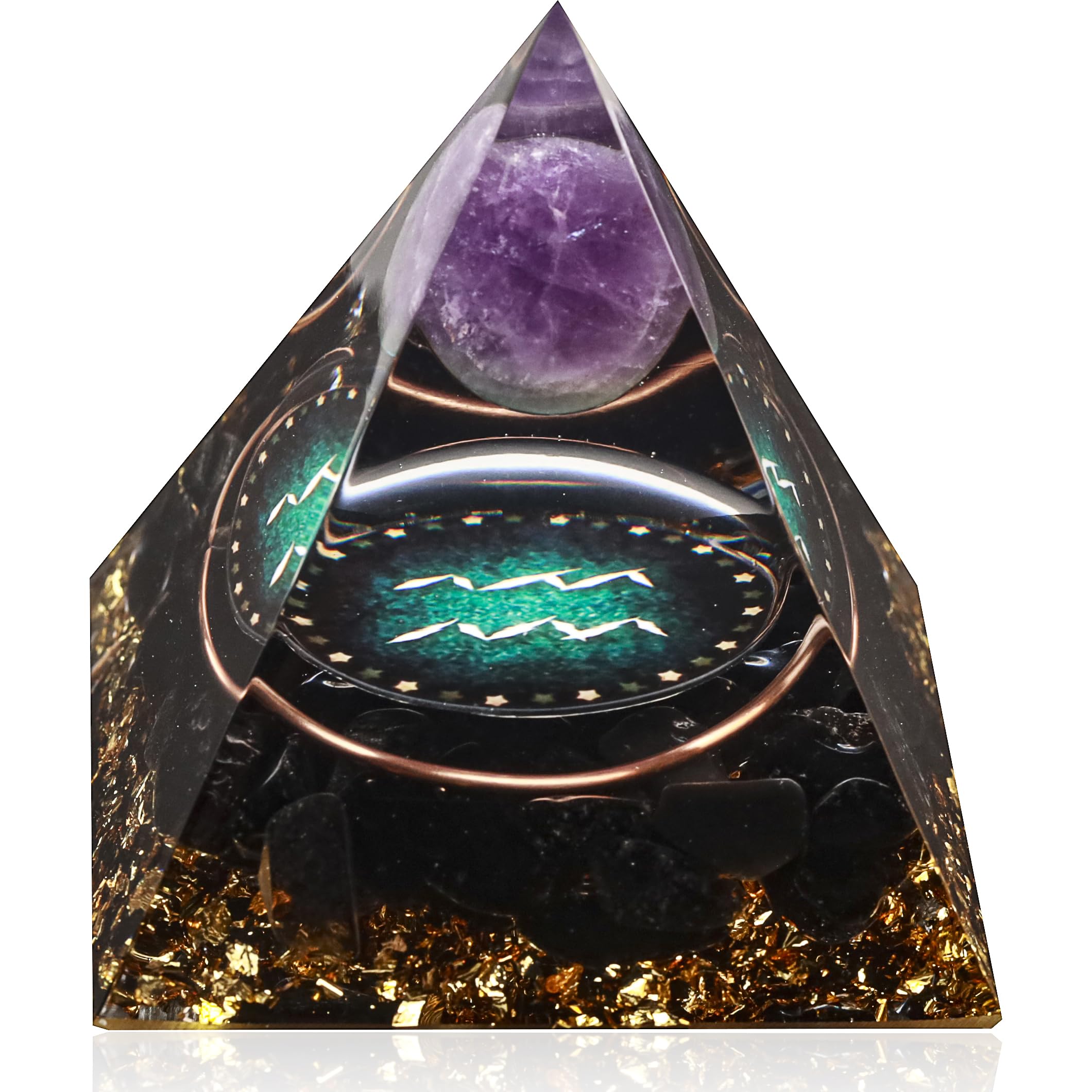 12 Zodiac Orgone Crystal Pyramid with Amethyst and Obsidian