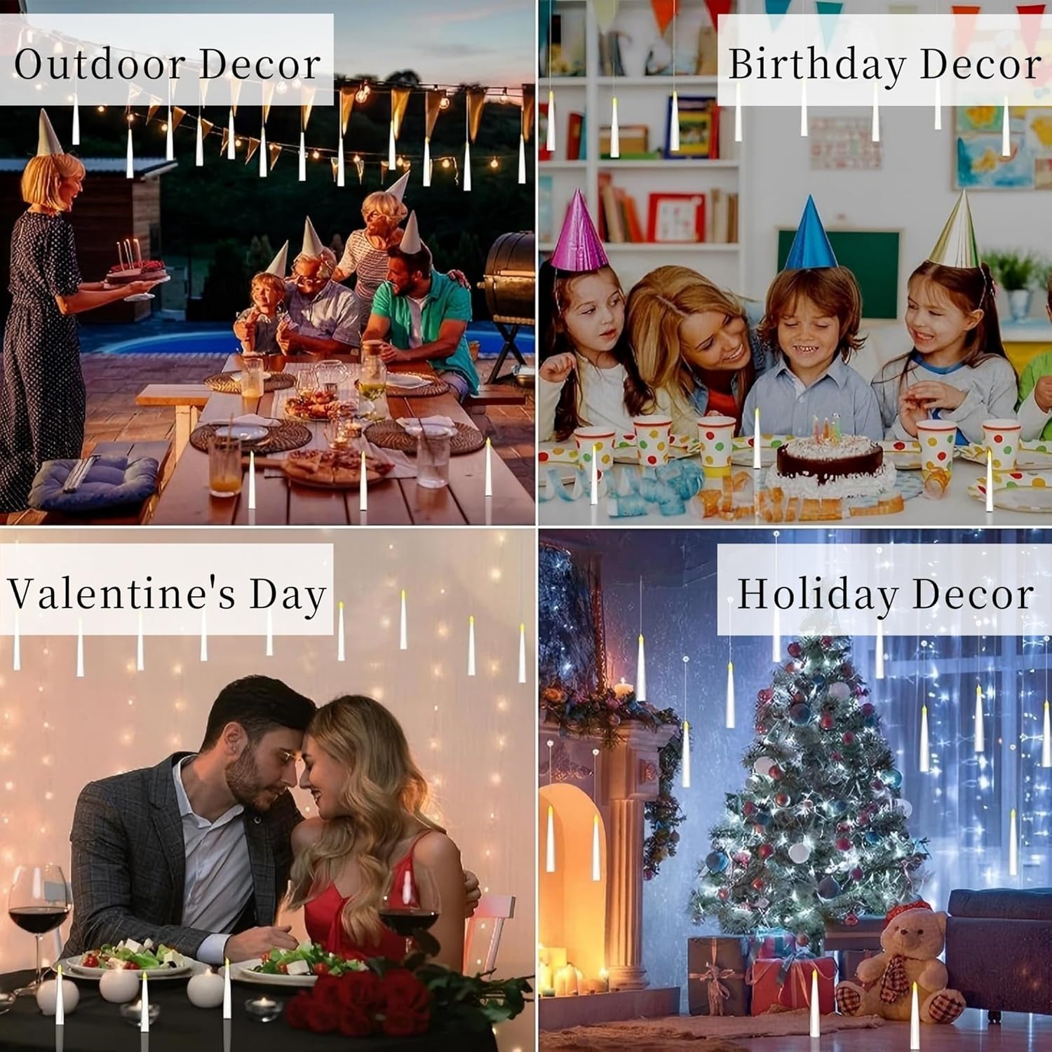 Floating Candles with Wand, 10pcs Flameless Taper Floating Candles LED Electric Window Candle for Birthday Party Decorations