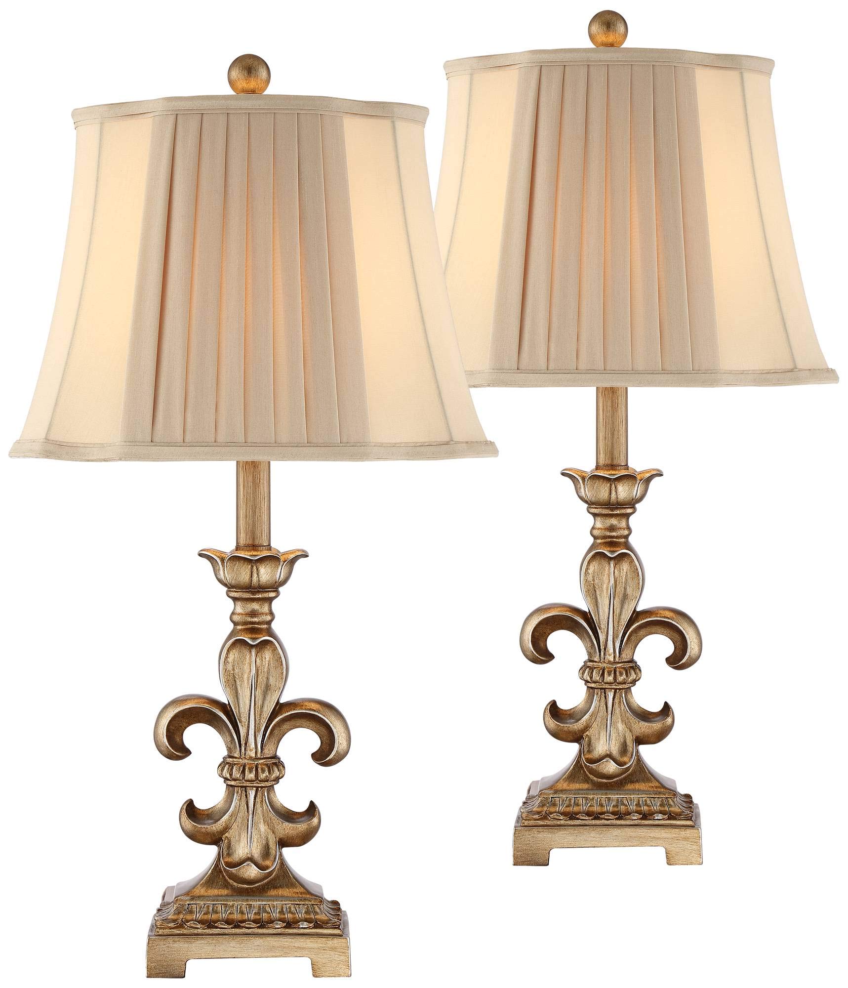 Regency Hill Louis Traditional French Fleur-de-Lis Table Lamps 25.75" High Set of 2 Antique Gold Ivory White Pleated Bell Shade Decor for Living Room Bedroom House Bedside Nightstand Home