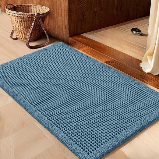 IM HOME Waffle Bath Mat Black 36"x24", Boho Woven Modern Bath Mat Rugs, Absorbent Non Slip Bathroom Rugs, Soft Washable Bath Rugs with Tassels for Bathroom, Bedroom, Kitchen, Shower, Tub