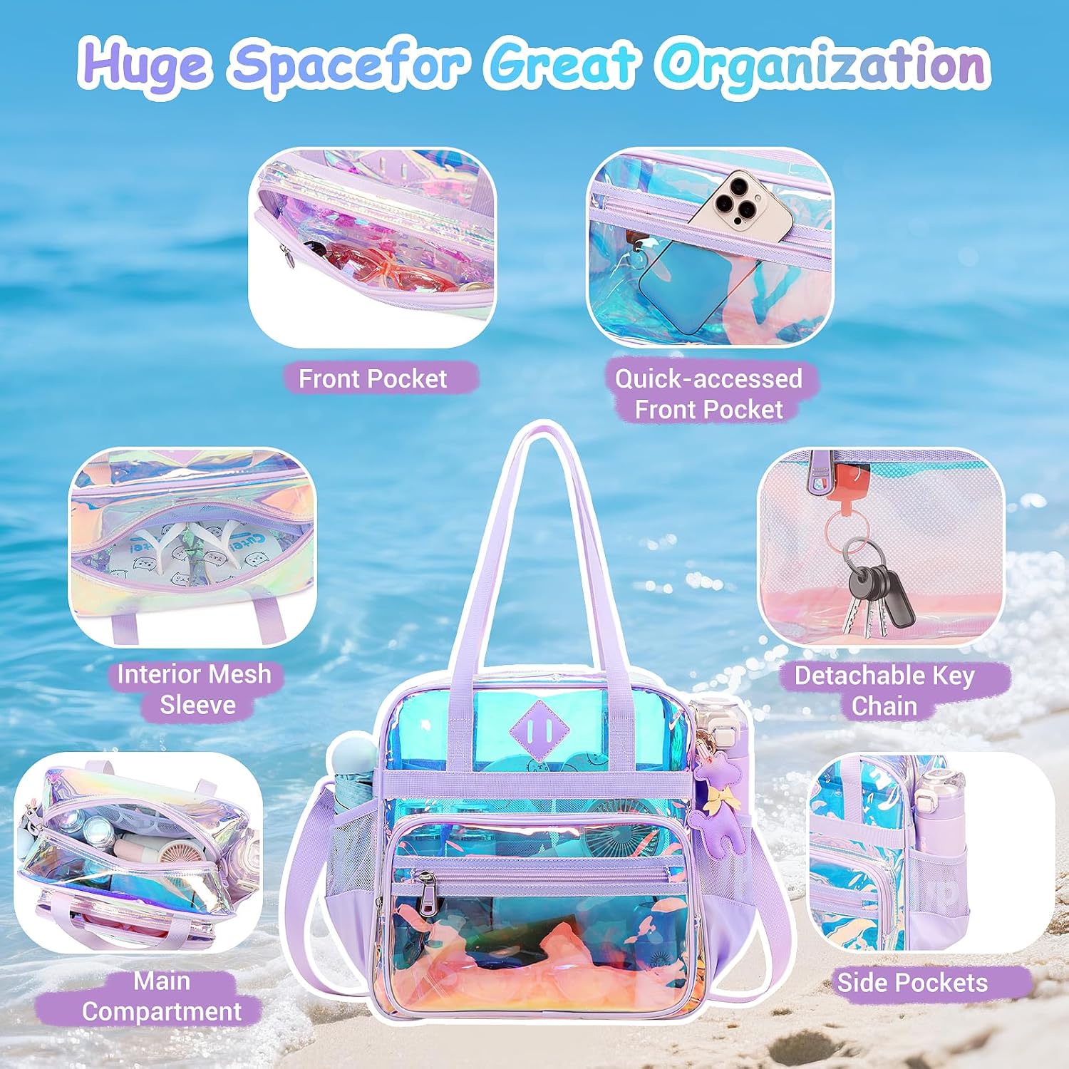 PIG PIG GIRL Clear Tote Bag - 12x6x12 See Through Stadium Event Bag for Women