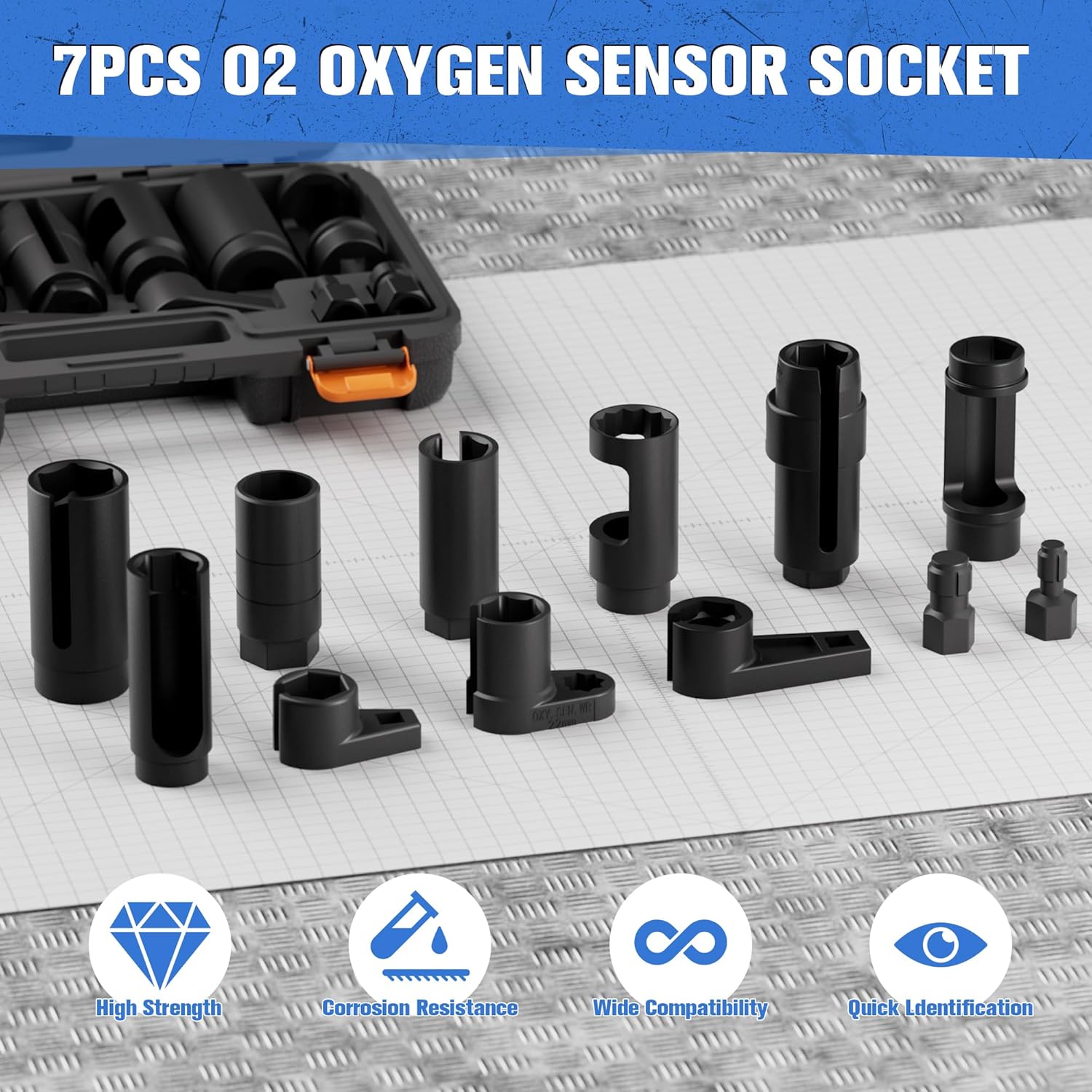 12-Piece Oxygen Sensor Socket Set & Thread Chaser Set, with 22mm 27mm 29mm 7/8" 1-1/16" Sockets 1/2" 3/8" Drive, for Oil Pressure, Vacuum, Thermal Sensors