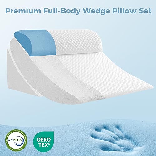 Miniatura 8 de Juego de almohadas ortopédicas de cuña de espuma viscoelástica con ángulos infinitamente ajustables, almohada triangular para piernas, soporte de