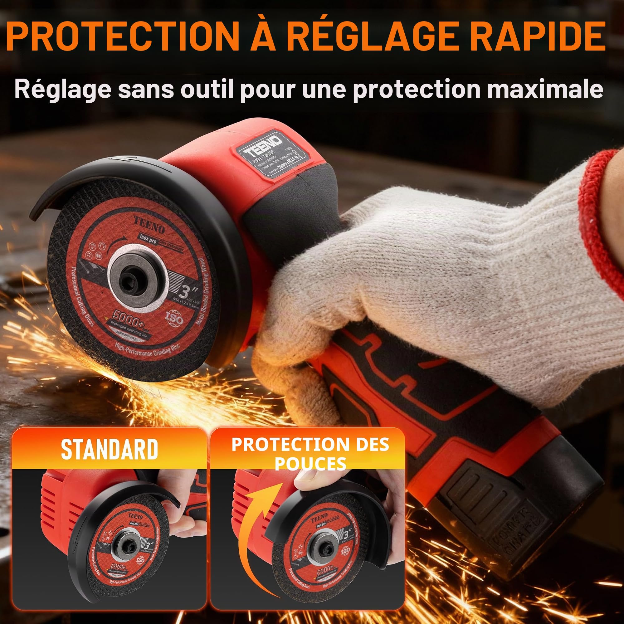 TEENO Meuleuse d'Angle Sans Fil 76mm, 19500 RPM 16.8V avec 2 Batteries 2000mAh, Mini Meuleuse Professionnelle + 6 Disques de Tronçonnage, Boîte de Rangement Plastique pour Meulage, Polissage et Découp