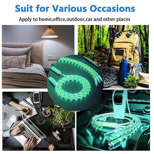 Miniatura 6 de Cable de carga LED 3 en 1 de 66 W que fluye con luz LED, cable de carga de teléfono, cable de carga rápida, cable de carga rápida TPE duradero para