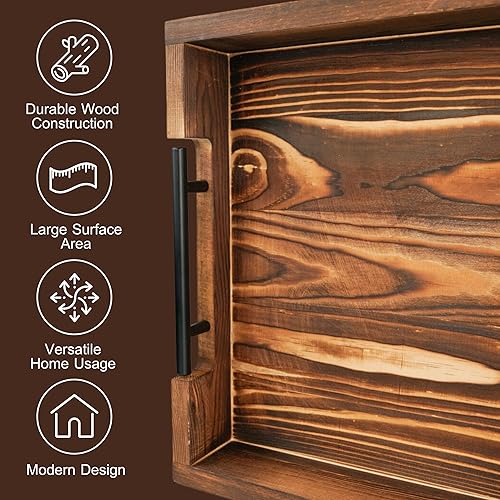 Miniatura 4 de Bandejas de bambú natural para servir modernas bandejas decorativas Otman con asas de metal, perfectas para sala de estar, dormitorio, entrada y