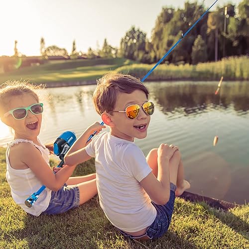 Miniatura 8 de Juego de caña de pescar para niños, caña de pescar telescópica portátil y carrete combo completo para niños, niñas, principiantes, jóvenes Azul,Azul