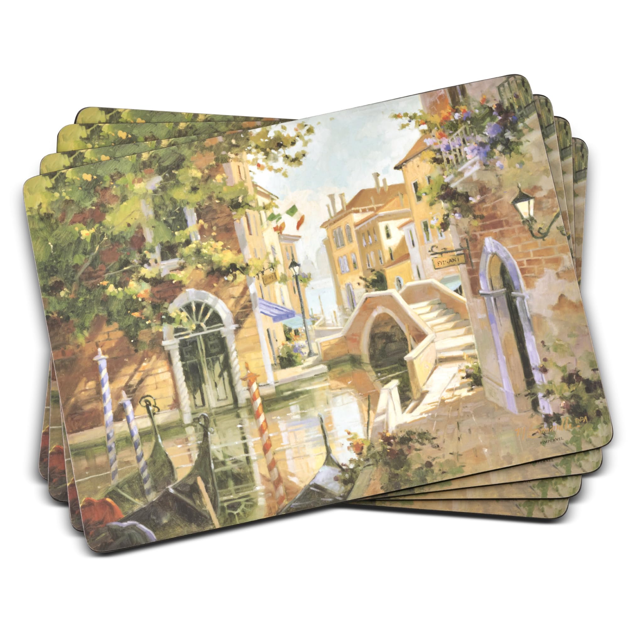 Pimpernel Venetian Scenes Collection Placemats & Coasters (15.7" x 11.7") – Cork-Backed Pieces with Exclusive Artwork, Heat & Stain Resistant Surface Protectors for Kitchen, Coffee & Living Room