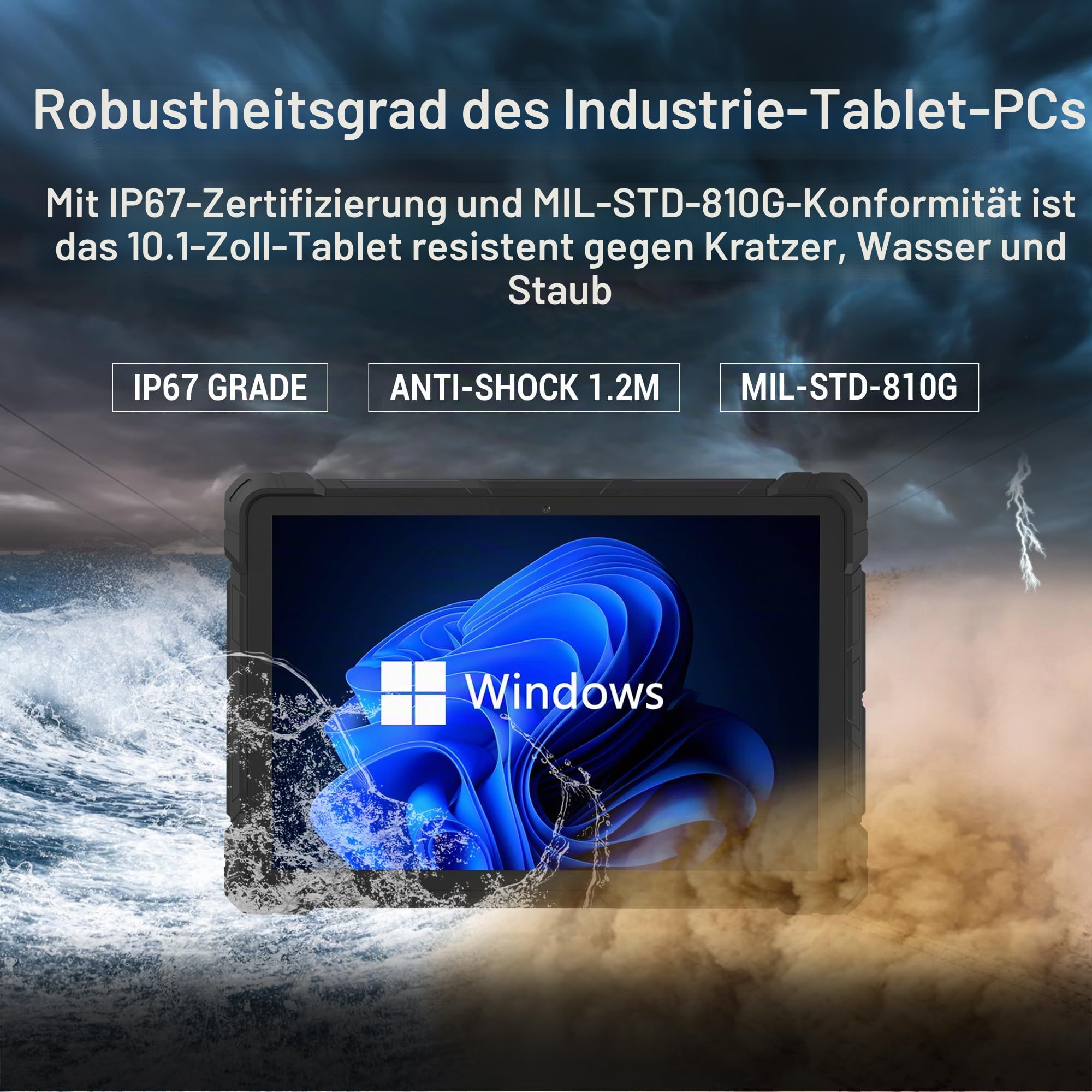 Robustes Tablet PC Win 11 Pro-HEIGAOLAPC Rugged Wasserdichtes Outdoor Tablet Computer 10,1" für Industrie, N100 CPU, 8GB Ram 128GB eMMC 1280*800 IPS, 8000mAh Akku, 4G LTE, RS232, Type-C, USB3,2, GPS