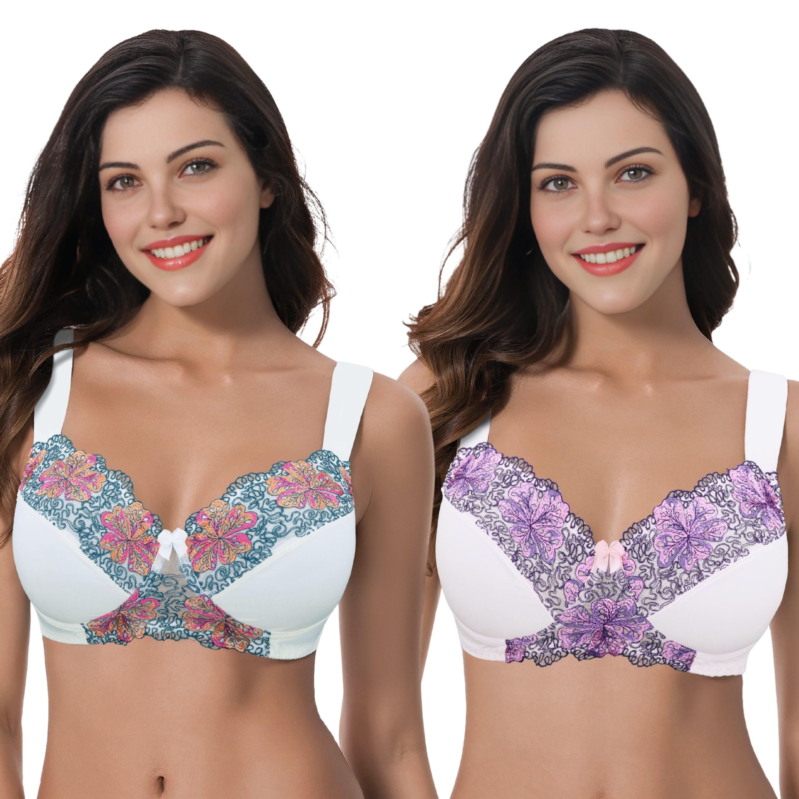 Curve Muse Reggiseno Senza Fili Sfoderato Minimizer Taglie Forti con Ricamo in Pizzo-Confezione da 3