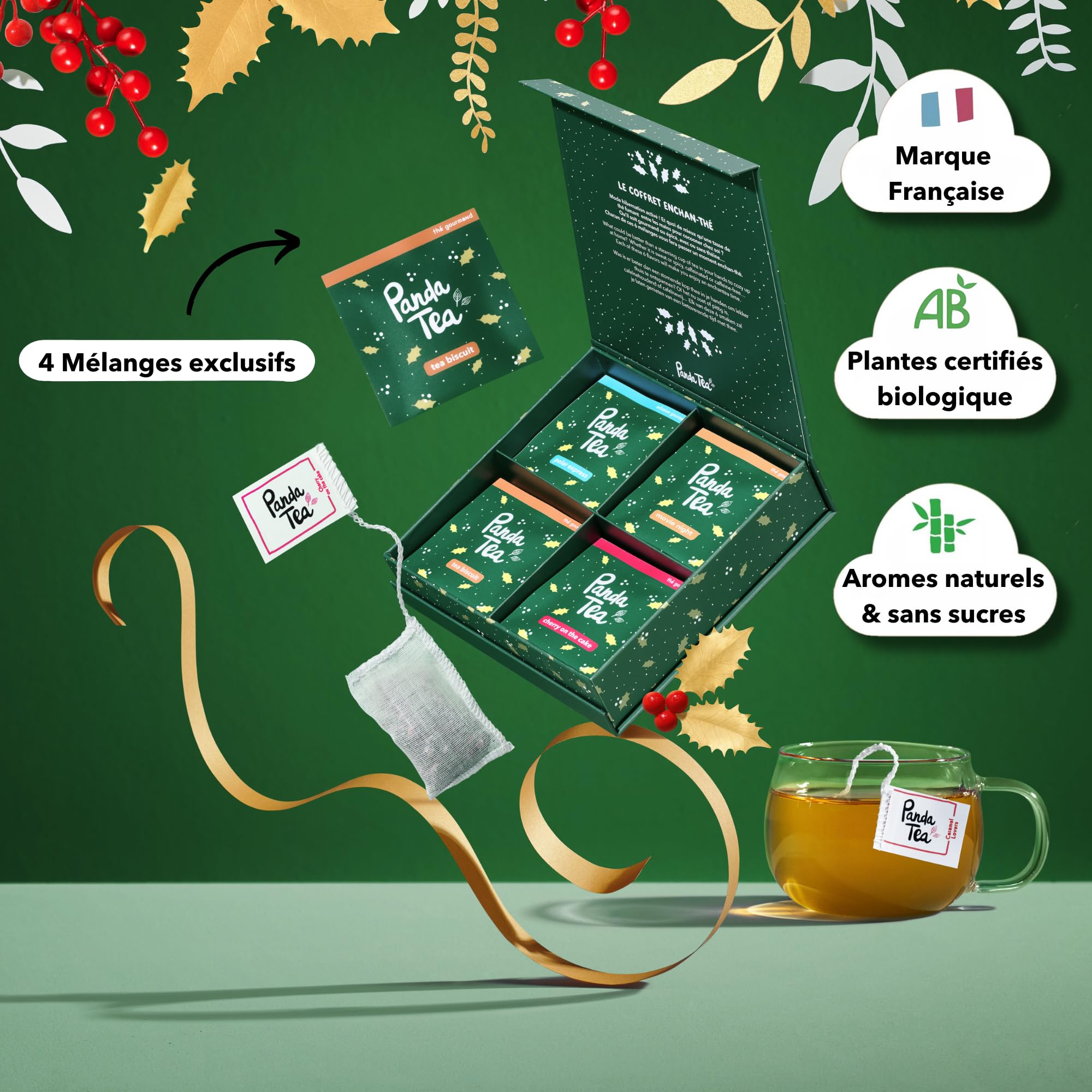Panda Tea - Coffret Sélection Bien-être | Assortiment de 4 Thé et Infusions Bio | 20 Sachets Coton | Idéal pour un Moment de Détente & d’Évasion | Idée Cadeau Zen et Gourmand