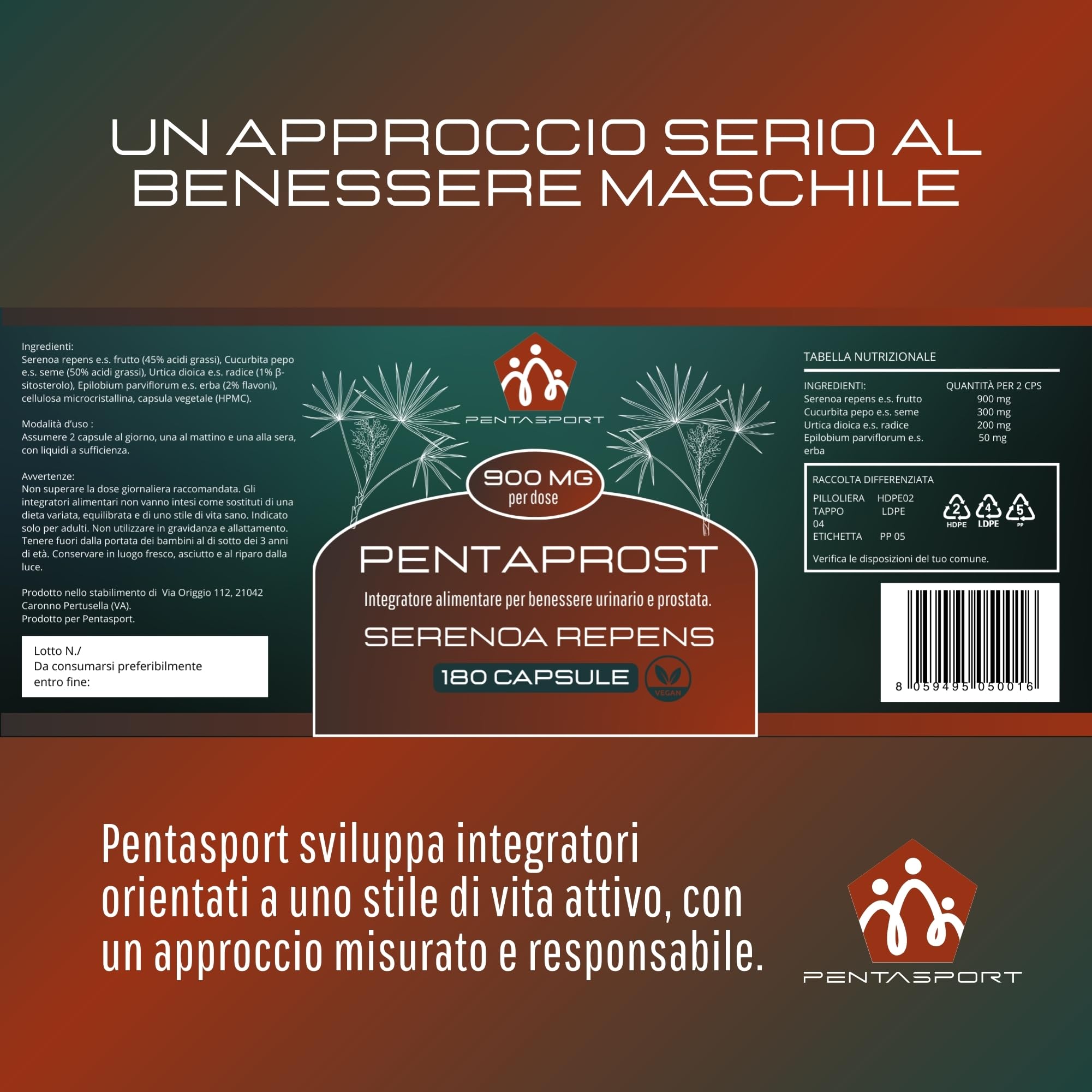 Serenoa Repens Prostata Forte 900mg 180 Capsule - Integratore Benessere Uomo con Saw Palmetto a Supporto della Funzione Prostatica e Urinaria