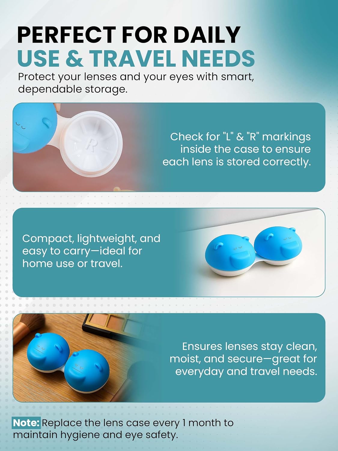 SPORTS WORLD VISION 3PCS Blue Bear Range Contact Lens Cases | Cute Animal Lens Holder Case | Lightweight, Portable & Distinctive Design |Contact Lens Travel case, Storage/Soaking Lens Solution Box