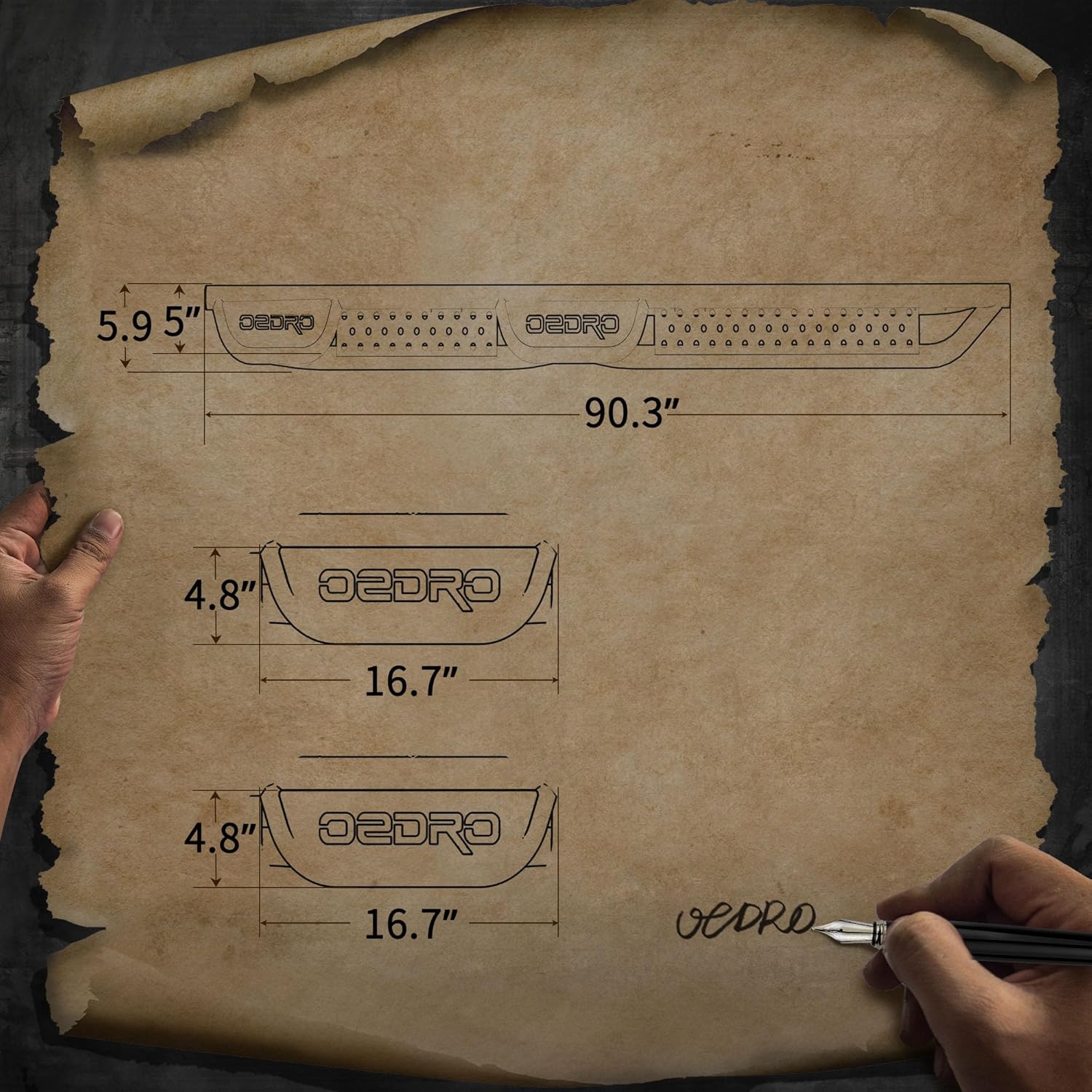 oEdRo Running Boards Compatible with 2025-2026 Toyota 4Runner, Two Stair Design Side Step Rails, Powder-Coated Black Bolt-on Carbon Steel Nerf Bars