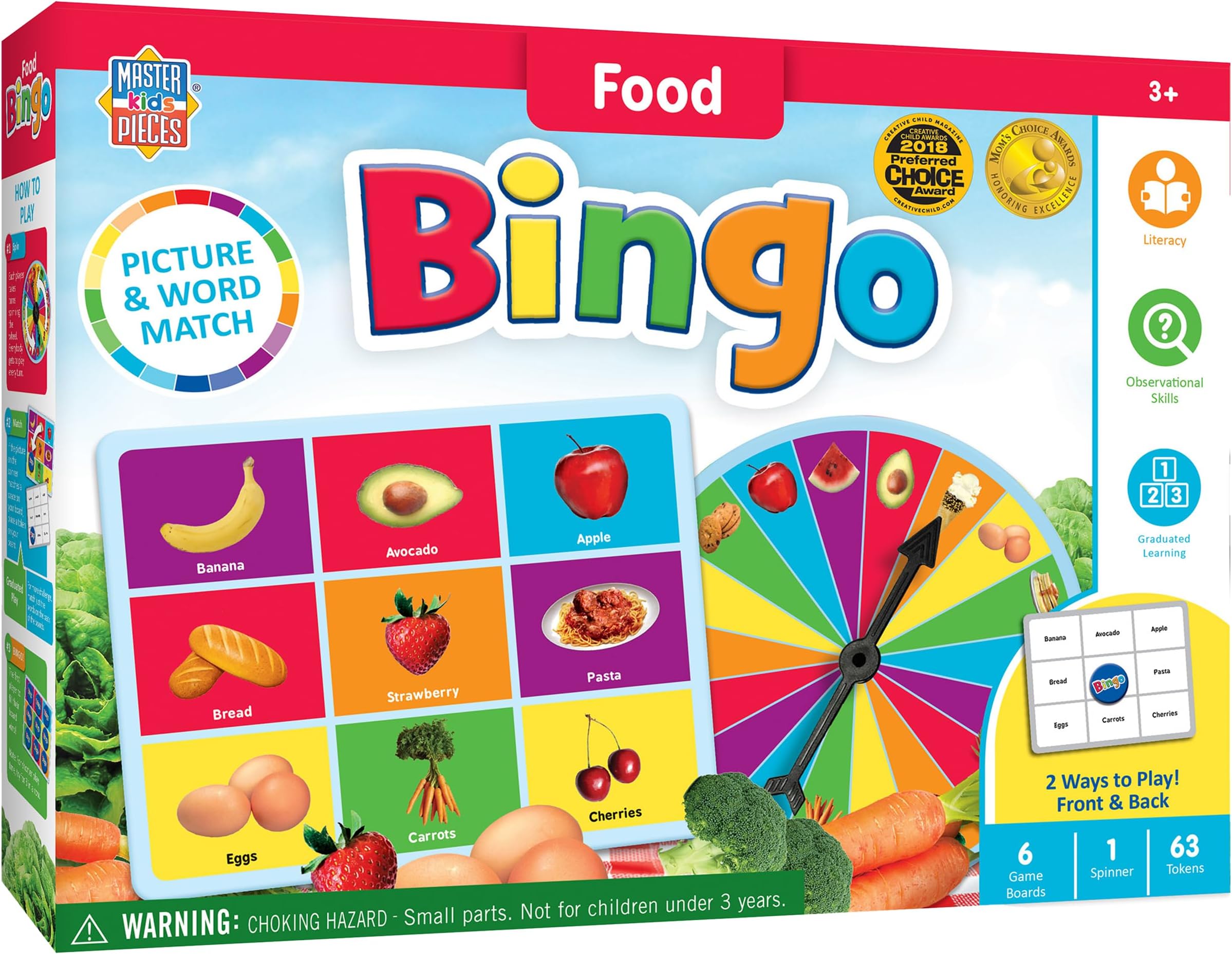 Masterpieces Kids Games - Food Bingo Game - Fun Family Entertainment for Kids and Adults - Educational, Engaging, and Perfect for Game Night, Classroom Activities, and Interactive Play for All Ages