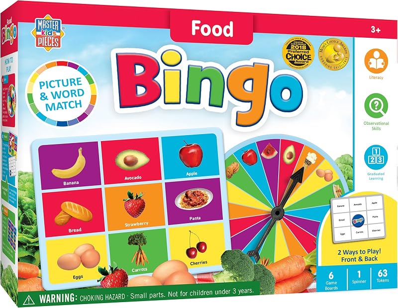 Kids Games - Food Bingo Game - Fun Family Entertainment for Kids and Adults - Educational, Engaging, and Perfect for Game Night, Classroom Activities, and Interactive Play for All Ages