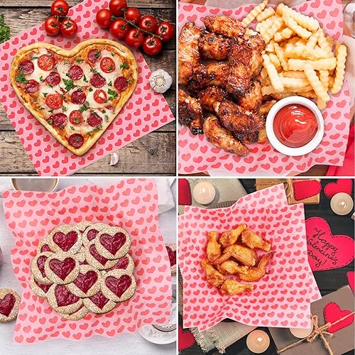 Vista 5 de Hojas de papel encerado para delicatessen, 100 unidades, forro de cesta de comida para el día de San Valentín para sándwiches y papas fritas, de 12