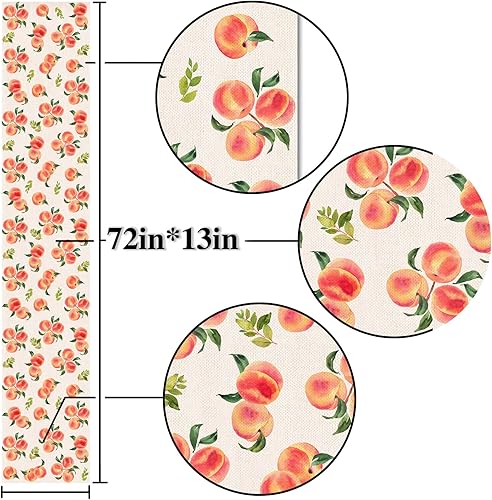 Miniatura 3 de Nepnuser Camino de mesa de durazno dulce decoración de fiesta de verano fruta rústica hogar cocina comedor decoración 72 pulgadas de largo