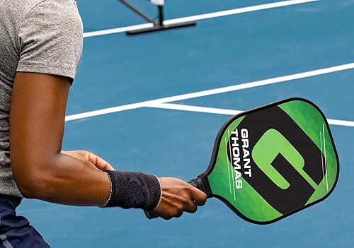 Miniatura 7 de Raqueta de pickleball con diseño colorido a rayas de dinosaurios, aprobada por Pickleball de EE. UU., ribete negro