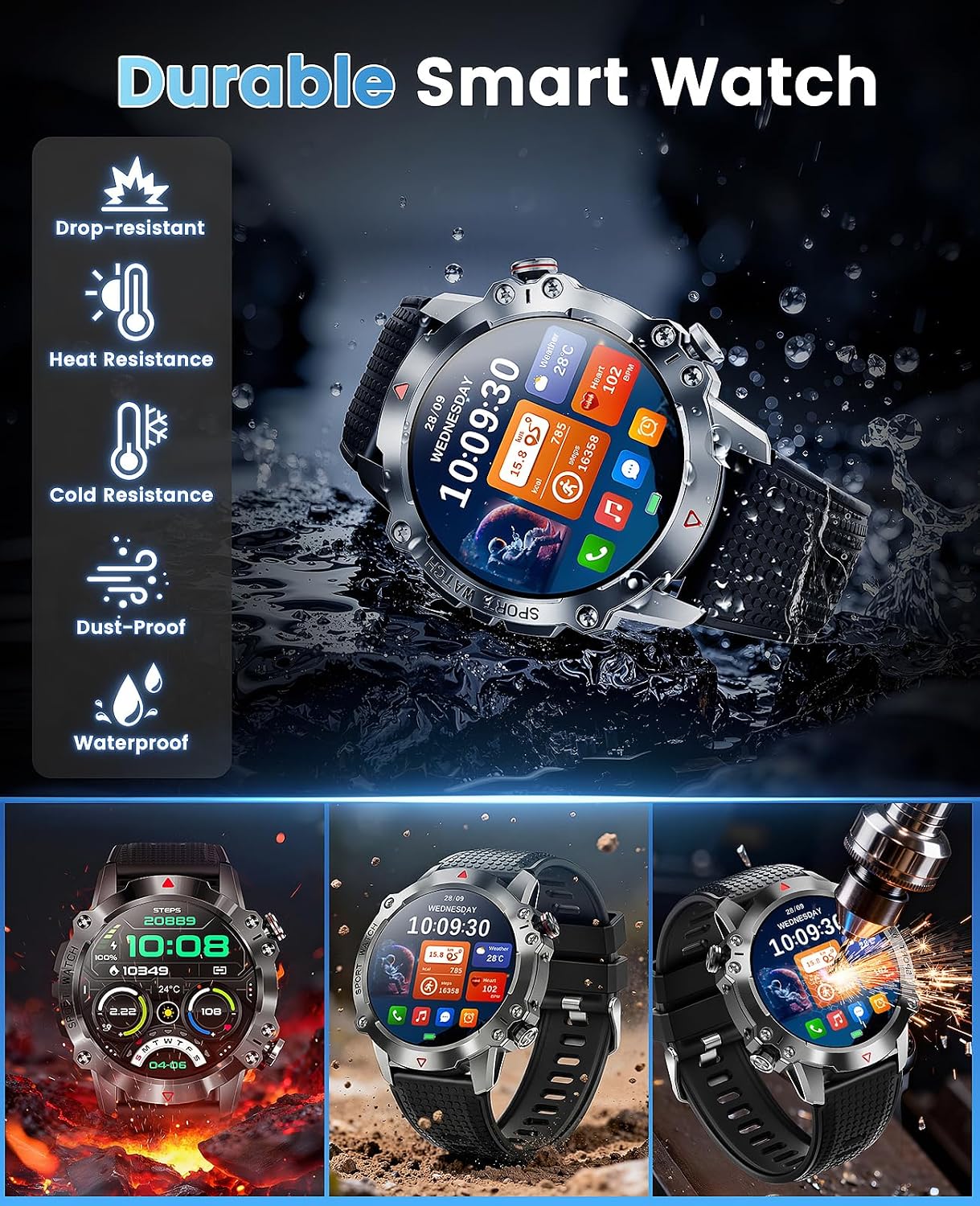 Military Smart Watches for Men, 1.39 HD Screen Fitness Tracker with 100+ Sports, Heart Rate/SpO2/Sleep, Compass, Mens Smart Watch Answer/Make Calls Compatible with Android and iPhone