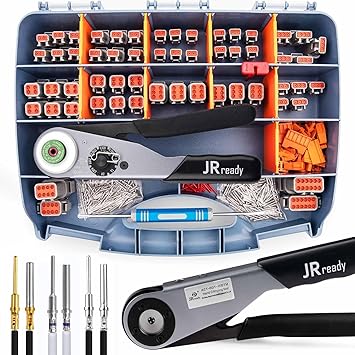 JRready ST6360 Deutsch DTM Connector Crimping Tool Kit, Deutsch Crimp Tool and 2 3 4 6 8 12 Pin Connectors With Solid Contact,Size 20 Solid Terminal 20-22AWG For Automotive Connectors
