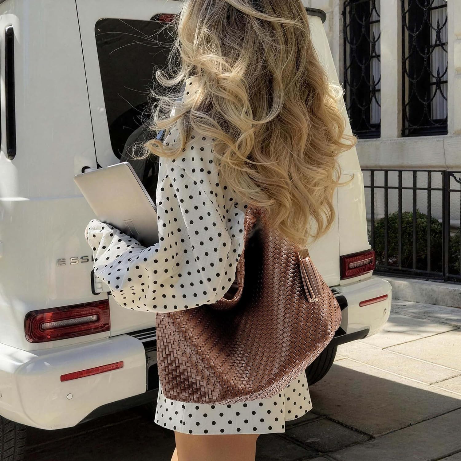 Woven Vegan Leather Tote Bag for Women Suede Hobo Bag Elegant Handbag Satchel for Work Travel