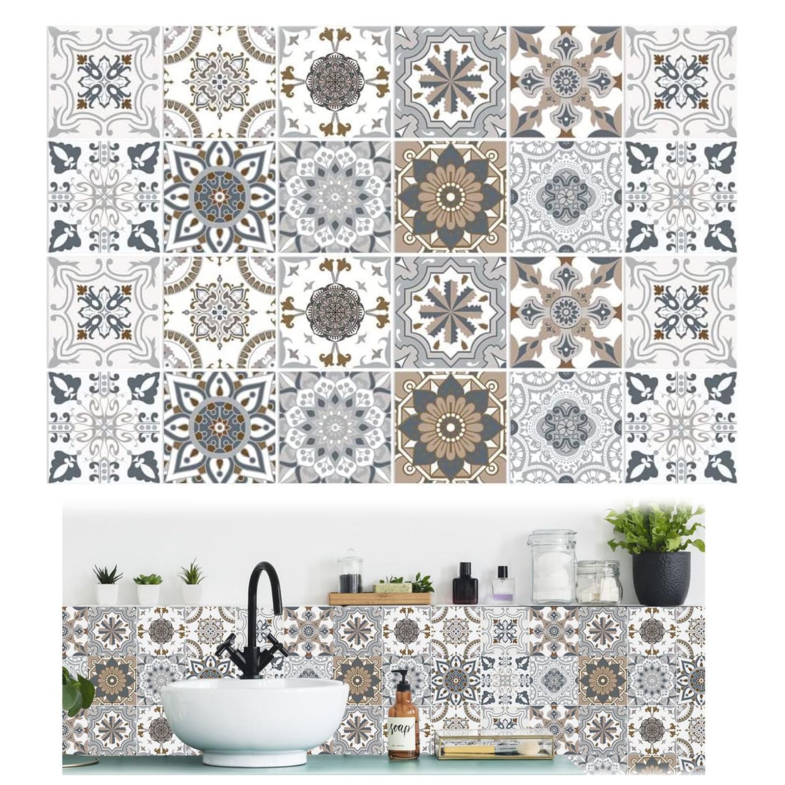 RE-COVERTILES Fliesenaufkleber – 24 Stück, 20x20 Cm, Selbstklebend Für Bad, Küche & Glatte Flächen