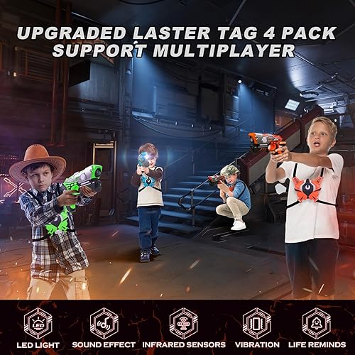 Miniatura 7 de VATOS Pistola láser recargable  Juego de 4 etiquetas láser infrarrojos SYNC de datos en tiempo real, juego de 4 pistolas 4 chalecos, juego de