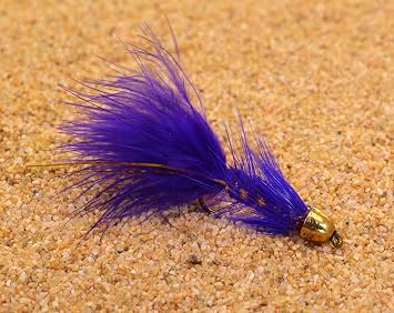Weighted Cone Head Woolly Bugger Purple Streamer Fly w/Gold Flash Tied on Mustad Signature Hooks - 12 Flies