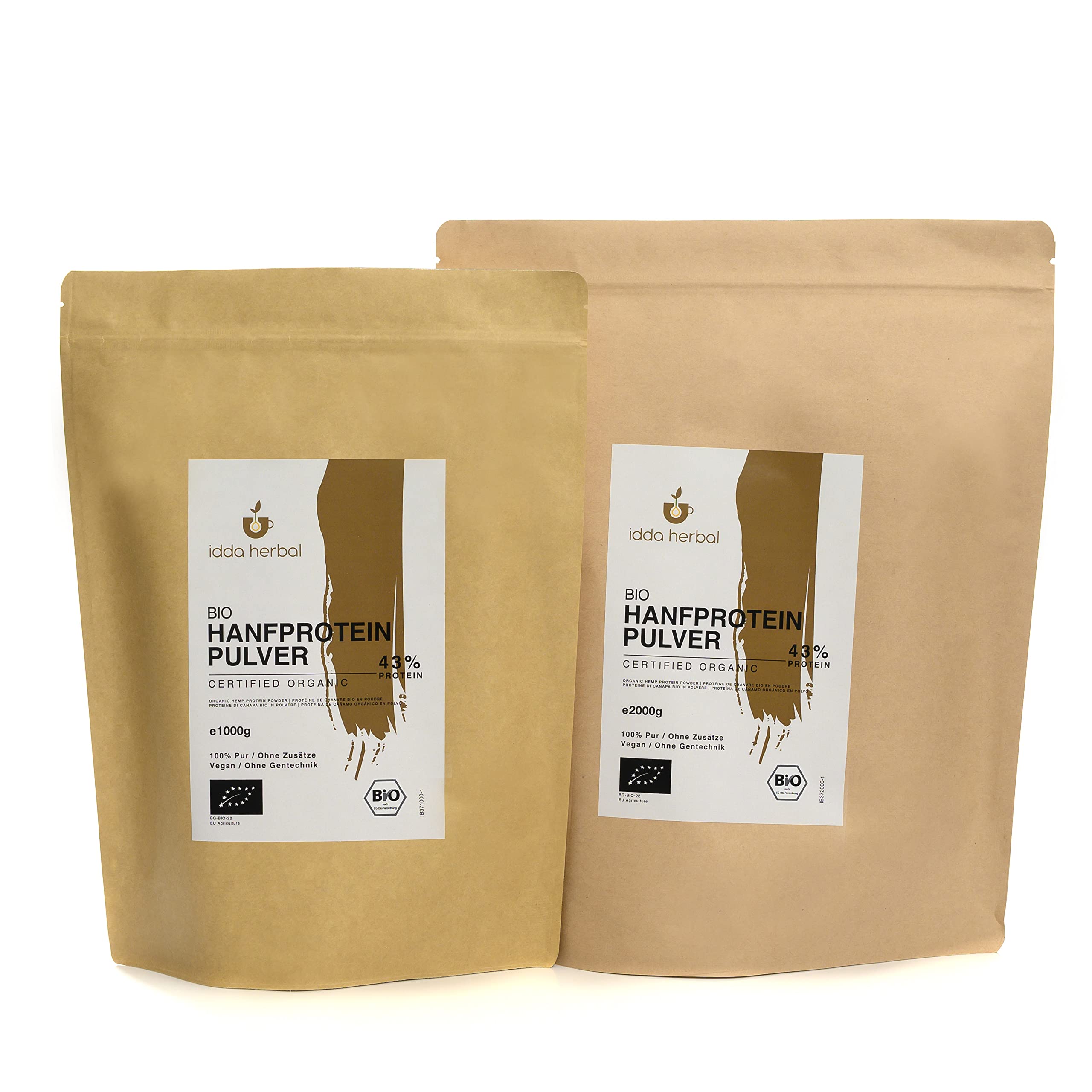 BIO Hanfproteinpulver (2kg), 43% Protein, Hanfprotein, Gemahlene Hanfsamen aus biologischem Anbau, 100% Natürlich und rein, Vegan Protein