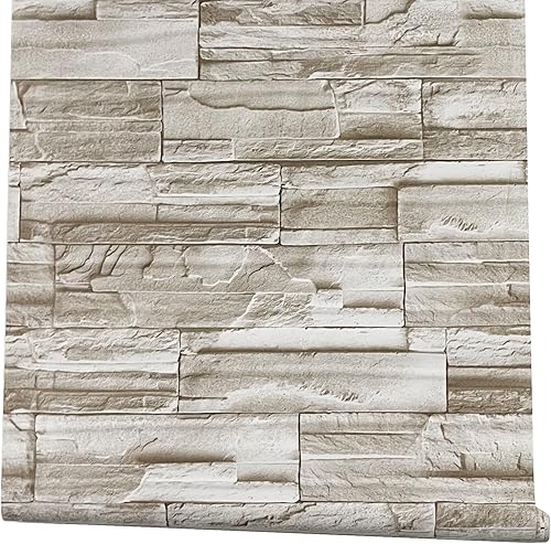 ConCus-T Papel tapiz de ladrillo sintético de 17.71 x 236.22 pulgadas, papel tapiz de piedra para despegar y pegar, papel de contacto de ladrillo