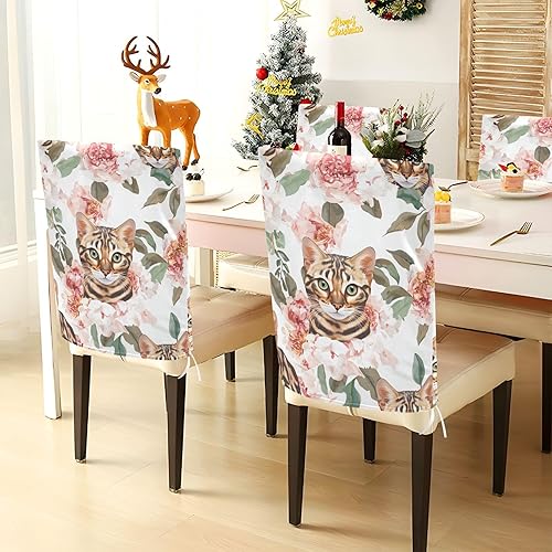 Miniatura 4 de Chic Bengal Cats - Juego de 6 fundas decorativas blancas para sillas de juegos para bodas, reuniones familiares, fundas lavables para sillas de