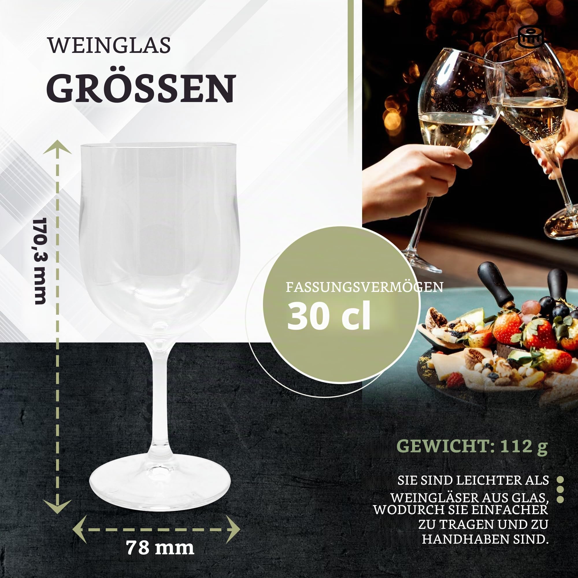 DOJA Barcelona | Transparentes Polycarbonat-Weinglas | 300ml | 12er Pack | Weingläser | 170,3x78x3mm | Polycarbonat-Kunststoffbecher | Wiederverwendbare Hartplastik Becher | für Wein, Cidre...