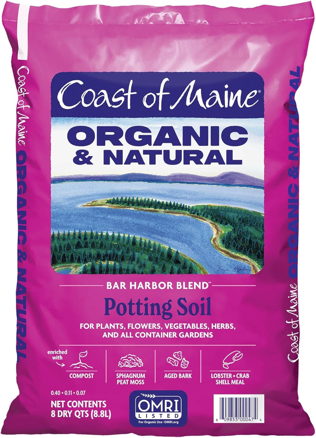 Coast of Maine Bar Harbor Blend, 8qt (Pack of 8) Organic and Natural Potting Soil for Houseplants, Flowers, Vegetables, Herbs and Containers