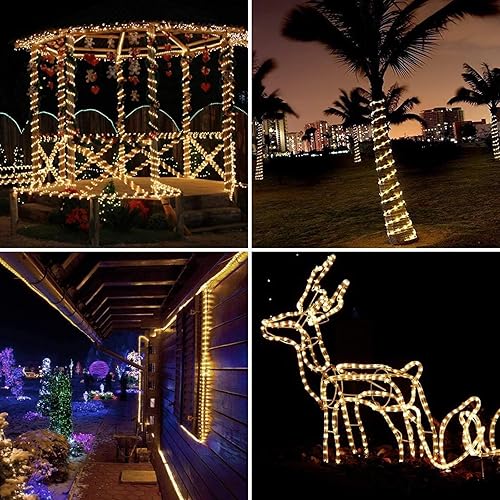 Miniatura 3 de IJG Tira de luces solares para exteriores, 8 modos y temporizador, 200 luces LED transparentes de 66 pies para jardín, patio, porche, árbol,