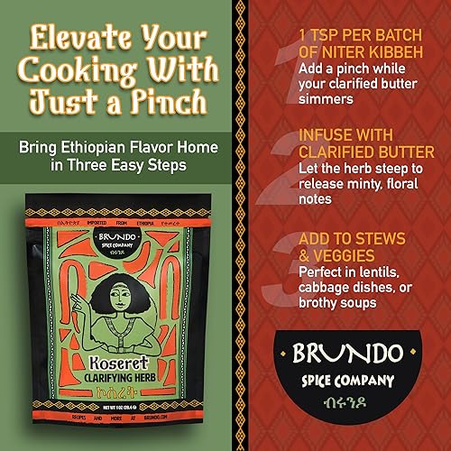 Miniatura 7 de Brundo Market Koseret - Hierba clarificante de mantequilla etíope | Fabricado en Etiopía | Sin OMG | Orgánico | Importado de Etiopía, 2 onzas