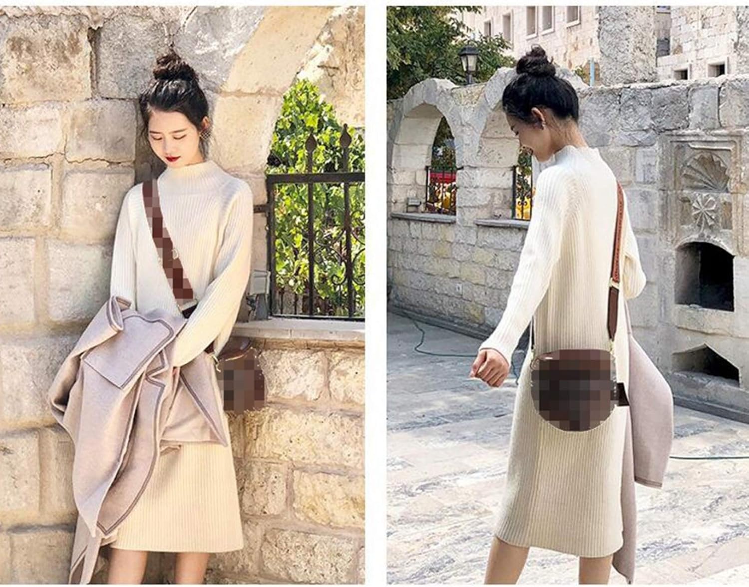 [KAPE1] ニットワンピース ワンピース レディース ロング ハイネック タートルネック ケーブル編み セーター M ひざ丈 膝