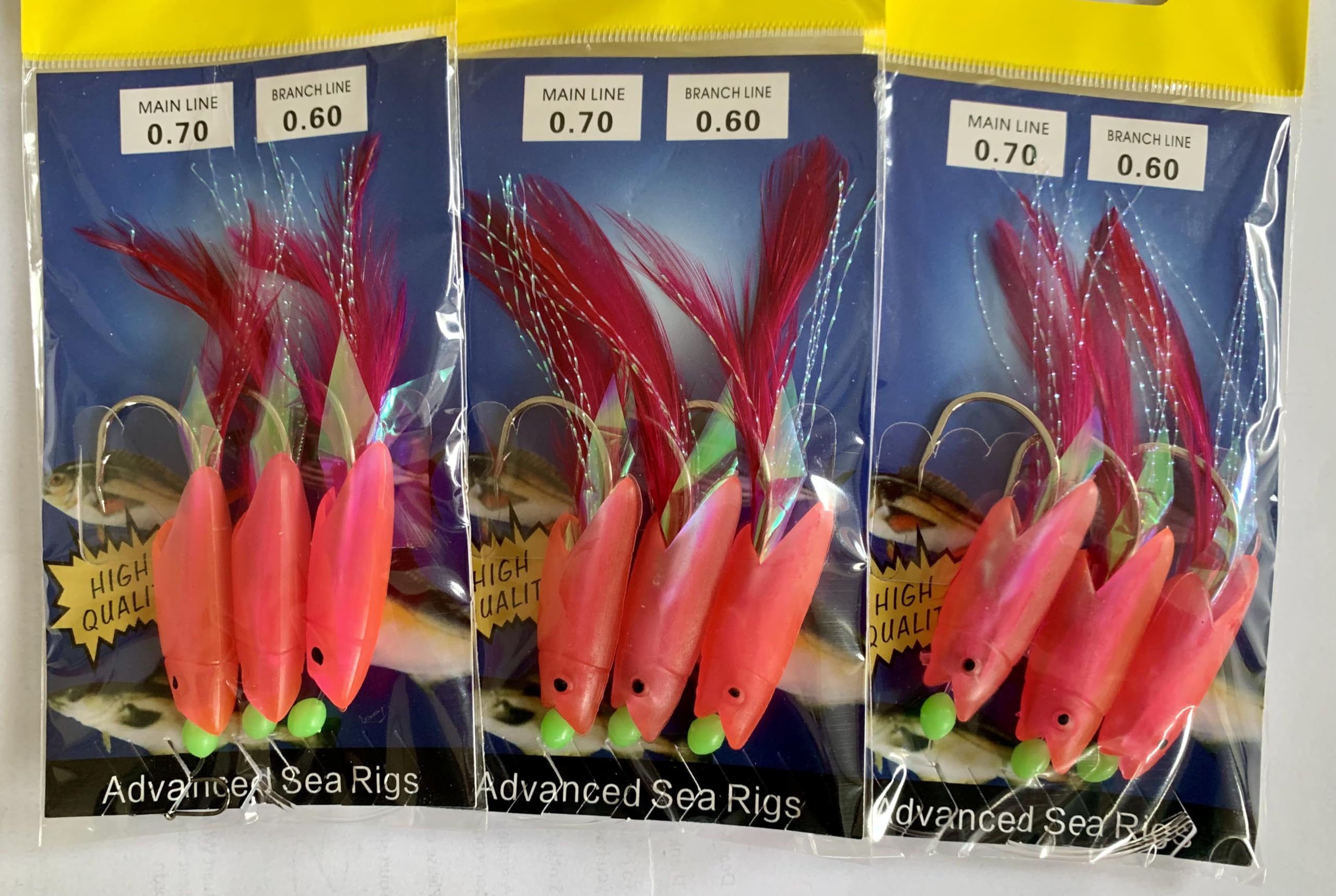 3 x JUMBO HOKKAI RIGS - 3 HOOK RIG - COLOUR PINK. 3 Rigs - Sea Fishing