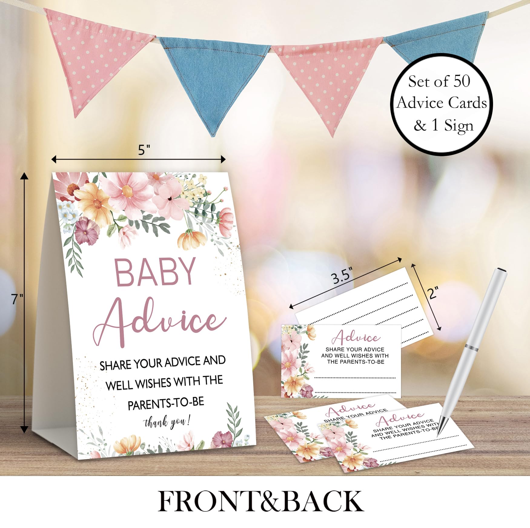 Boho Floral Baby Shower Advice Cards for Parents To Be,Baby Advice Cards for Baby Shower,Baby Shower Guest Book,Baby Predictions And Advice Cards,50 Advice Cards & 1 Sign -9