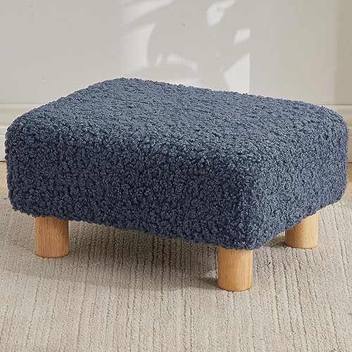 Taburete pequeño otomano, reposapiés otomano de sherpa, reposapiés otomano para sofá, reposapiés rectangulares y otomanos, pequeño para sala de Azul