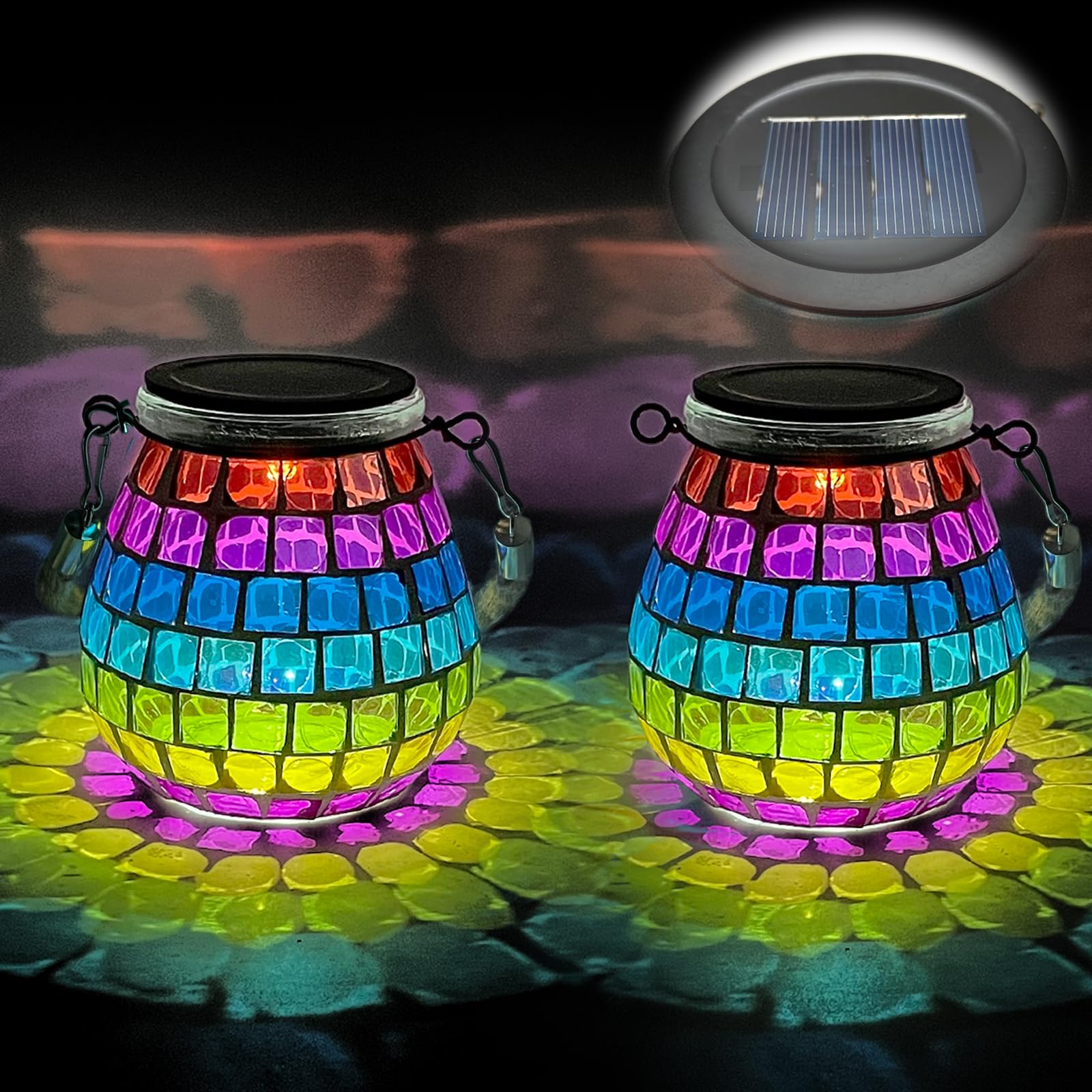TOTHDATE 2PCS Oval Solar Mosaic Lights Outdoor