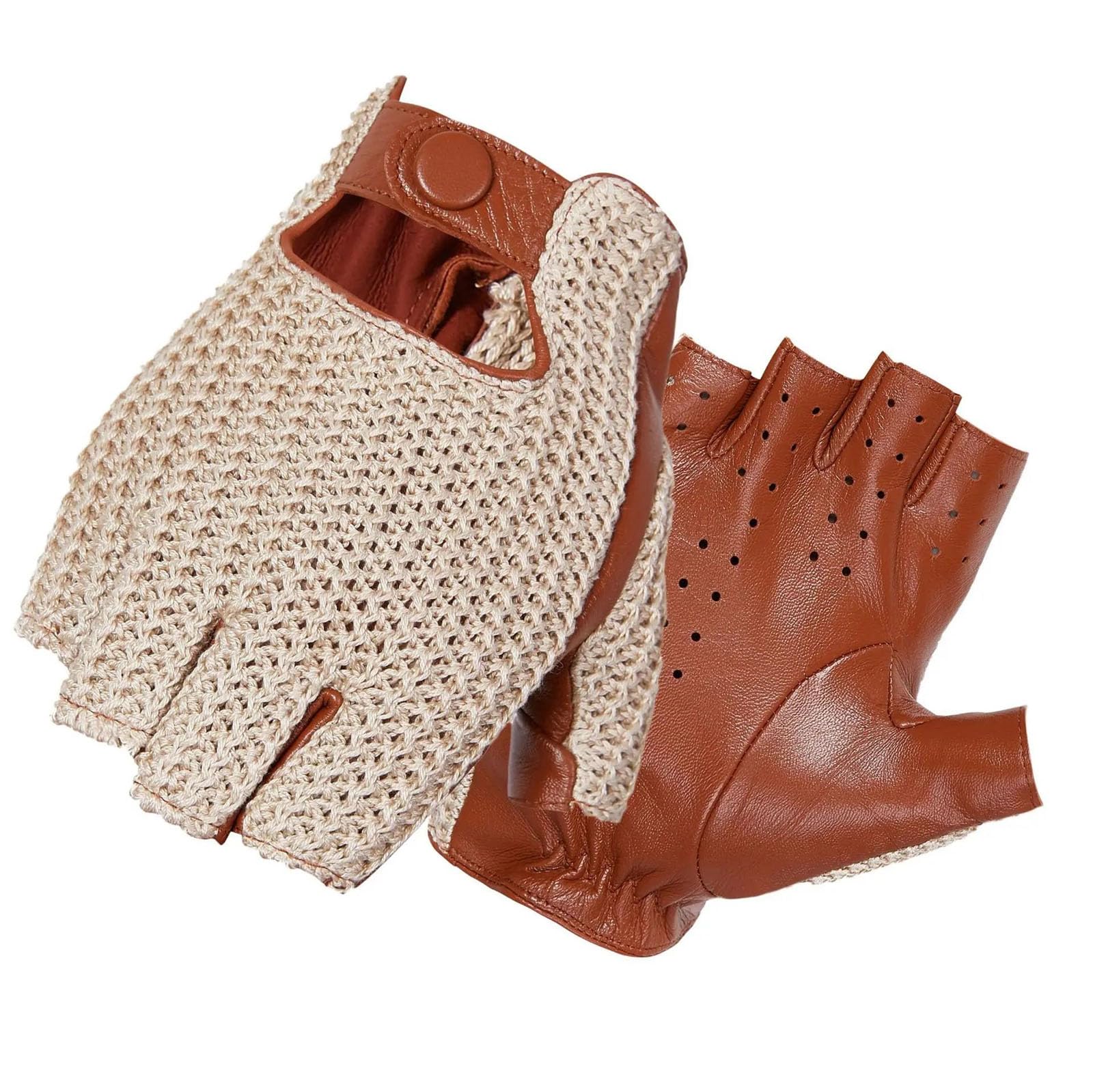 Guantes cortos de cuero para hombre, con cierre a presión, estilo retro