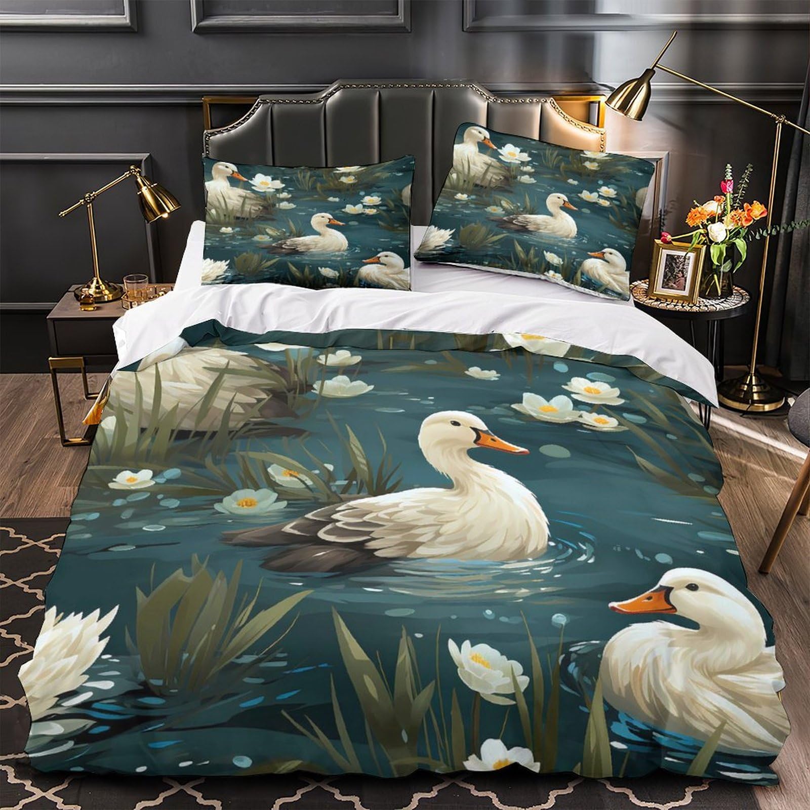 Housse de couette 220x240 libellule et parure de lit 3D hypoallergénique en microfibre respirante