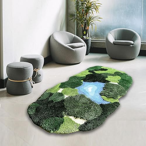 Miniatura 2 de Alfombra de césped 3D de musgo 3D de 3 x 5 pies, alfombra de césped antideslizante para interiores, alfombra de baño ultra suave y lavable para